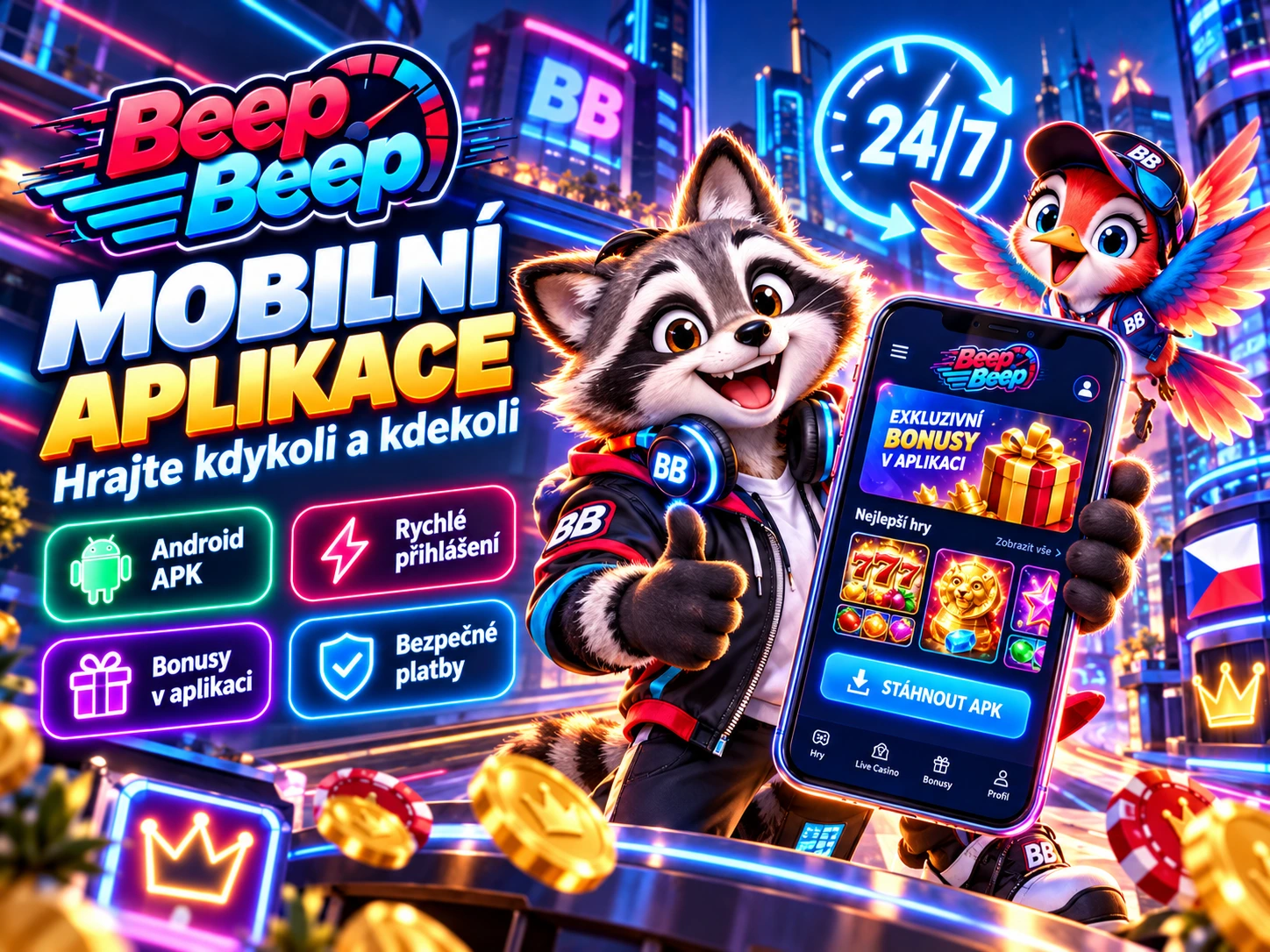 Beep Beep Casino mobile na Androidu a iOS bez nutnosti instalace aplikace